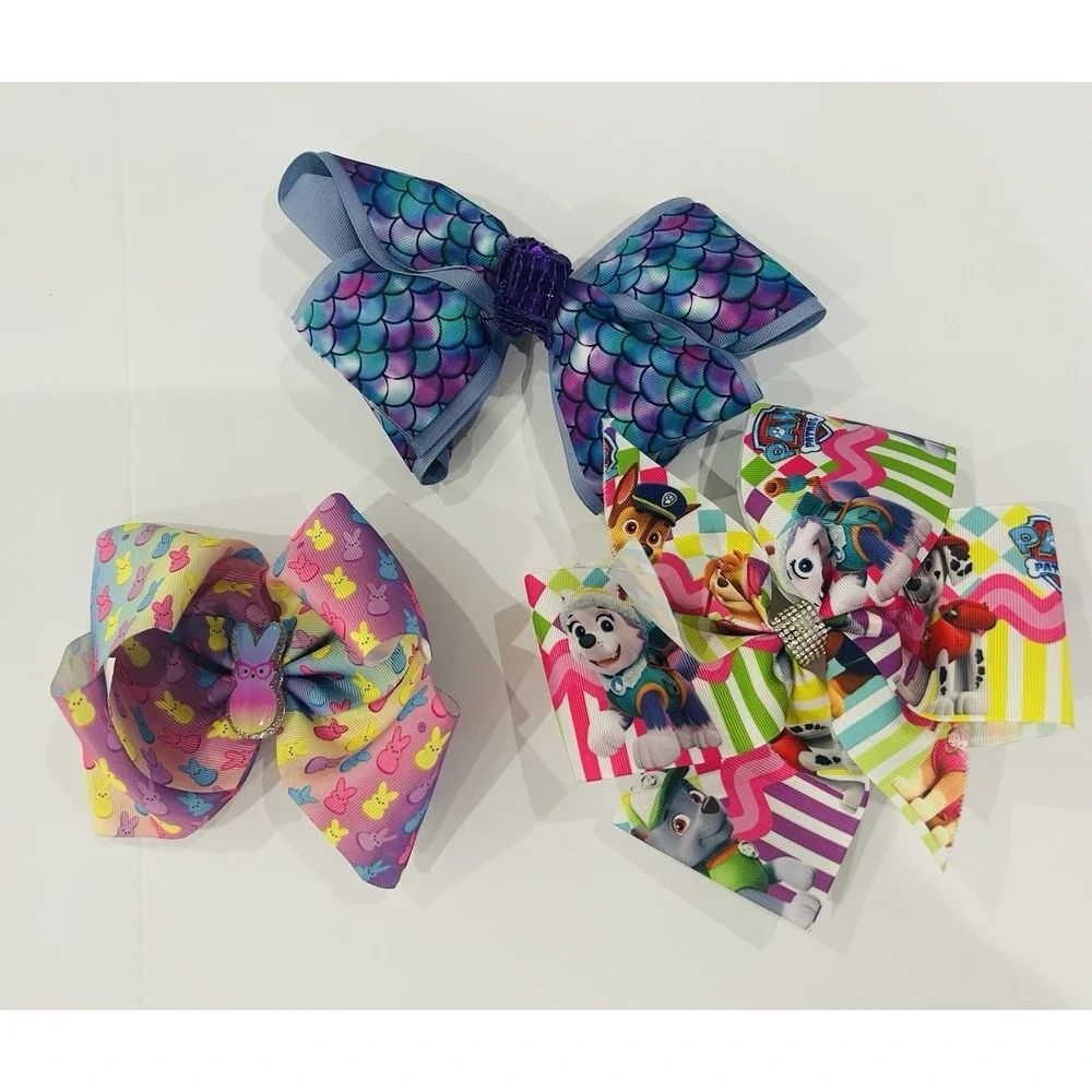 Lot of Girls Hair Bows - Medium/ Large - Mermaid , Paw Patrol , Peeps Occasion